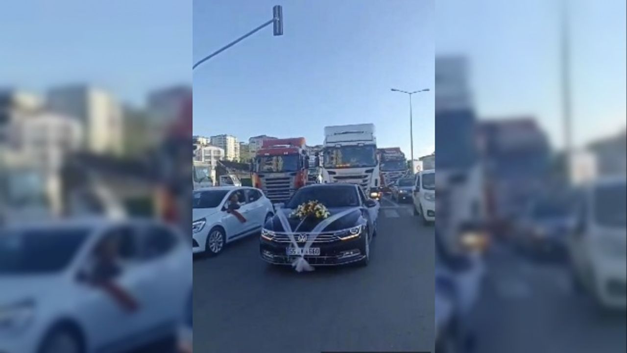Samsun'da, 10 TIR'lı düğün konvoyu