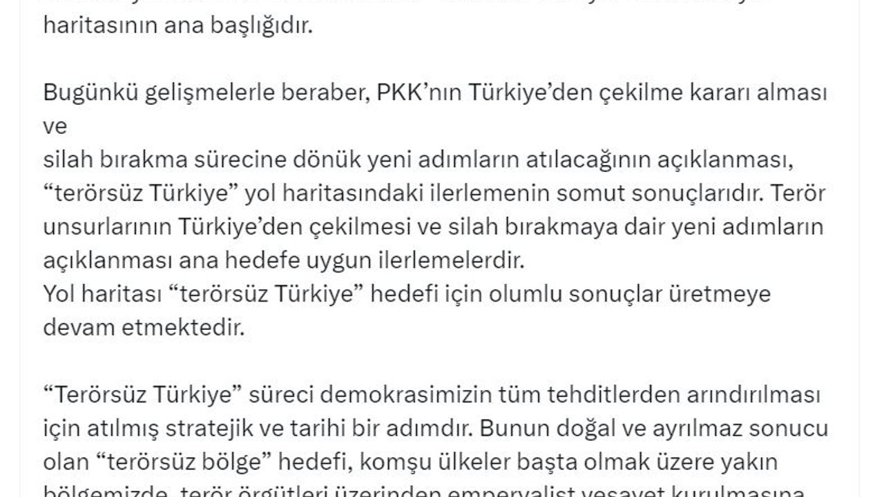 AK Parti'li Çelik: PKK'nın çekilme kararı, yol haritasındaki ilerlemenin somut sonucu
