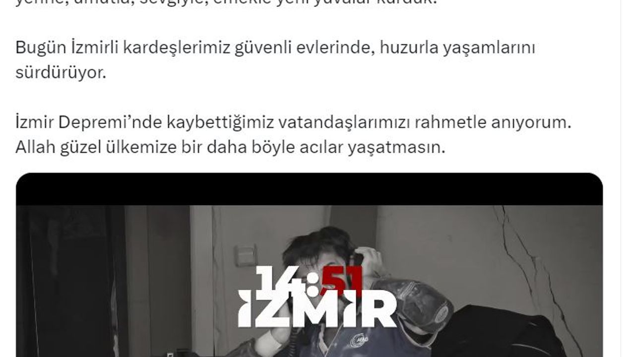 Bakan Kurum'dan İzmir depreminin yıl dönümüne ilişkin paylaşım