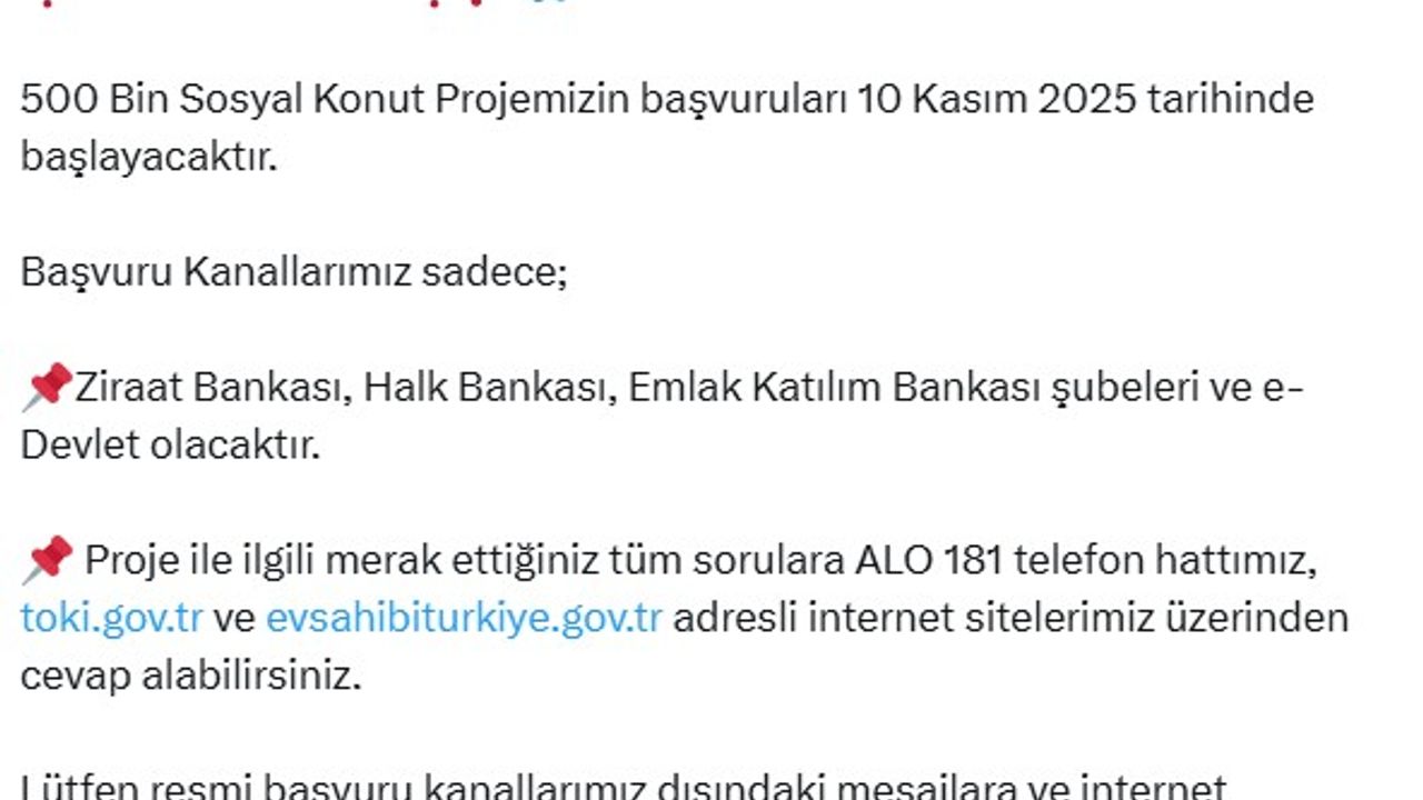 Bakanlıktan 'Yüzyılın Konut Projesi' ile ilgili dolandırıcılık uyarısı