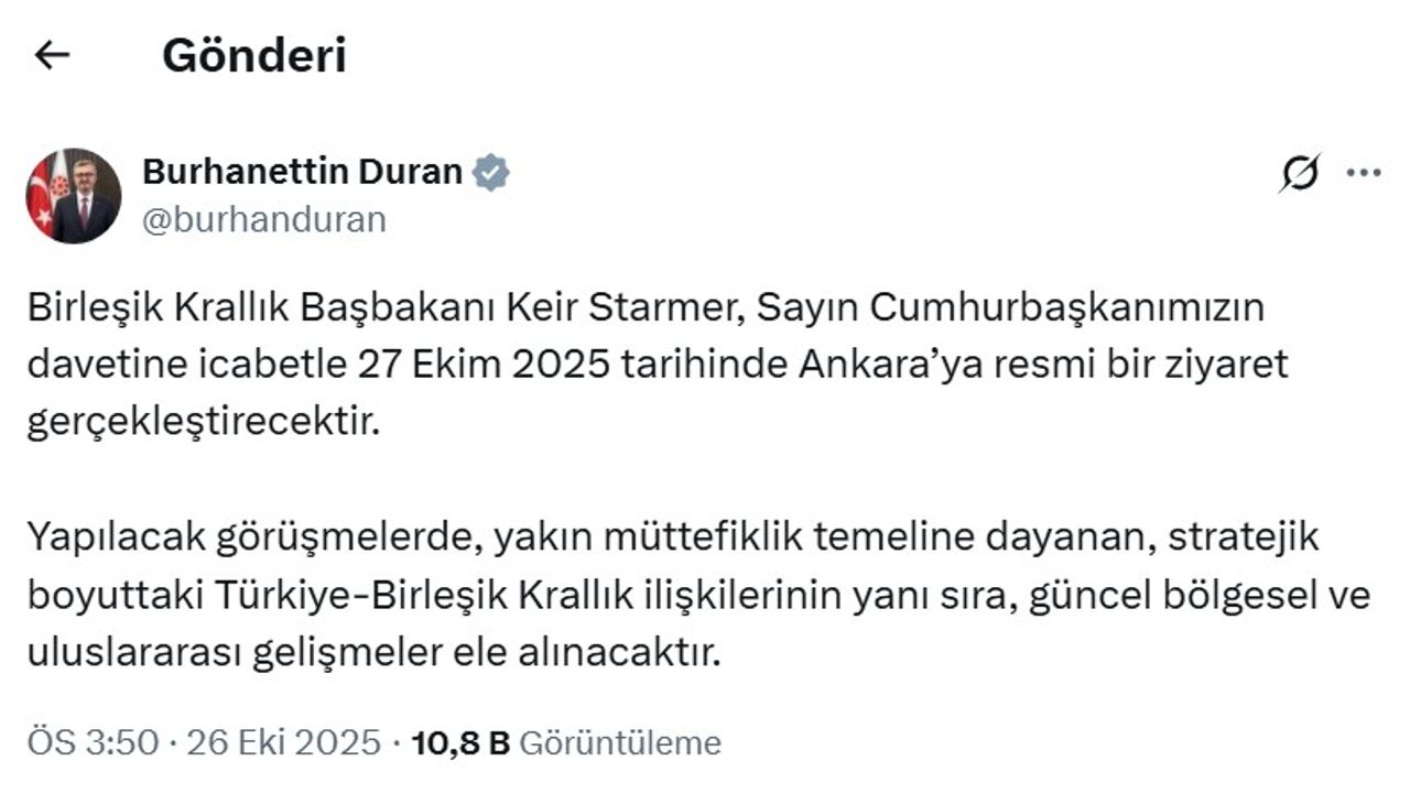 İngiltere Başbakanı Starmer, yarın Ankara'ya gelecek