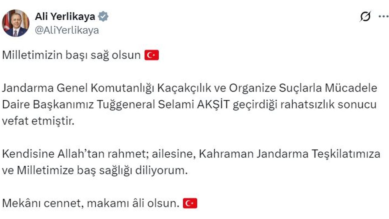 Jandarma KOM Daire Başkanı Tuğgeneral Selami Akşit hayatını kaybetti