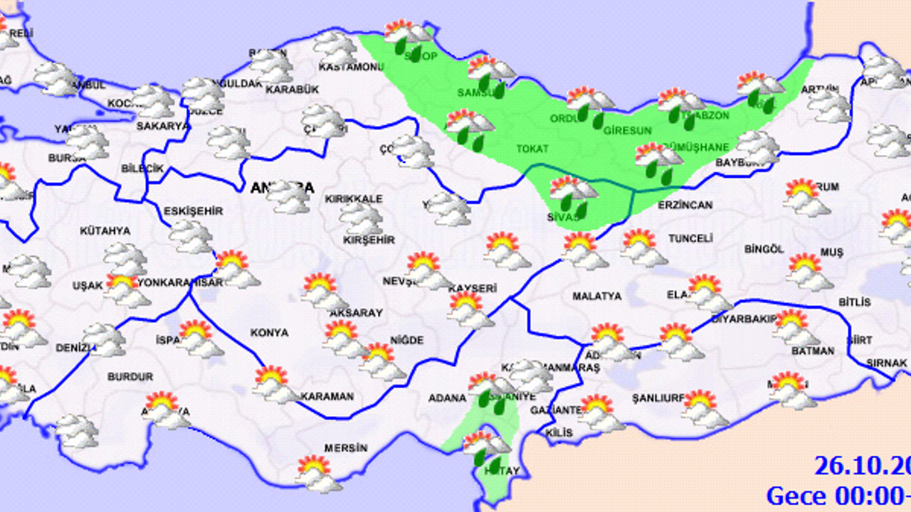 Marmara'nın kuzeydoğusu ve Batı Karadeniz ve Samsun çevreleri için kuvvetli yağış uyarısı