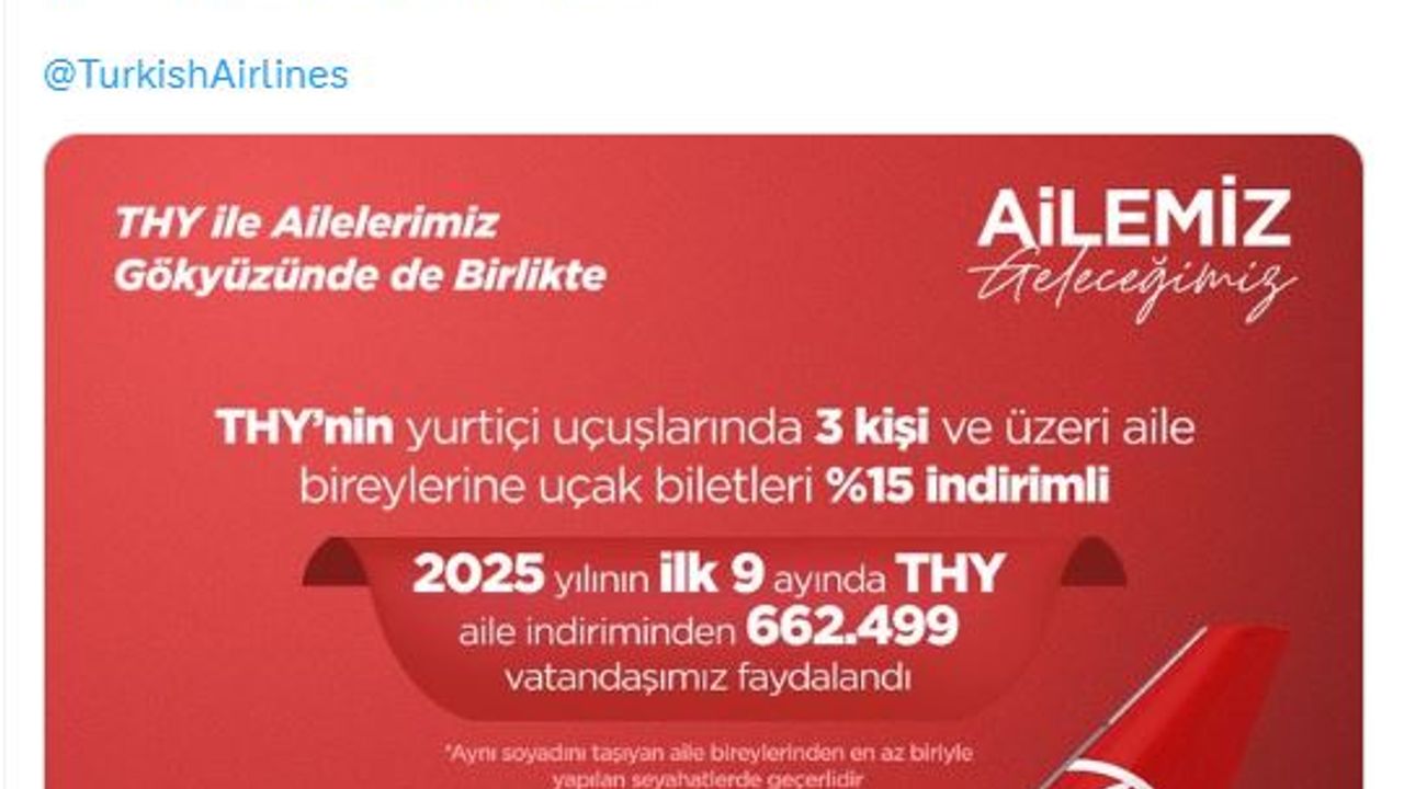THY'nin 'Aile Yılı' indiriminden 662 bin 499 kişi faydalandı