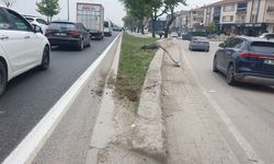 Kaldırım ile yön tabelasına çarpan otomobilin sürücüsü yaralandı