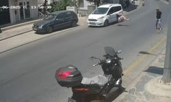 Bodrum'da hafif ticari aracın çarptığı yaya yaralandı; kaza kamerada