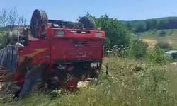 Freni boşalan kamyon devrildi; 1 yaralı