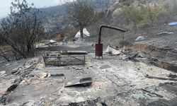 Yanan dağ evinden geriye çanak anten ile soba kaldı