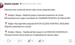 Bakan Yumaklı: 2 yangın kontrol altında, 1'inin de enerjisi düşürüldü