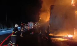Şanlıurfa'da elektronik eşya yüklü TIR dorsesinin yanması kamerada