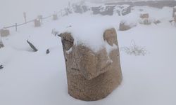 Nemrut Dağı'nda heykeller beyaz örtüyle kaplandı