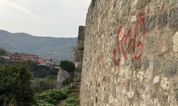 Tarihi kalenin duvarlarını sprey boyayla boyadılar
