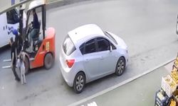 Ters yönde ilerleyen forkliftin çarptığı baba ve 2 çocuğu yaralandı