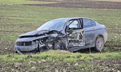 Çarpışan 2 otomobilden biri tarlaya uçtu; 2 yaralı