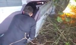 İstanbul - Sarıyer’de otomobil takla attı; mahsur kalan sürücüyü çevrededekiler kurtardı