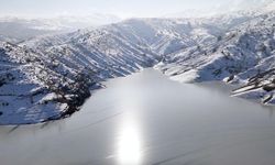 Göyne Baraj gölünün yüzeyi buz tuttu