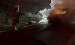 Seyir halindeyken alev alan otomobil yandı