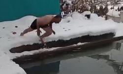 Siirt'te eksi 2 derece havuza girdi; o anlar kamerada