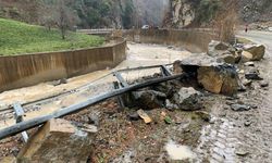 Kapalı köy yolunda heyelan temizliği