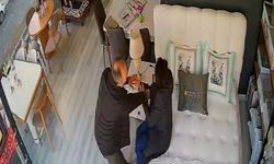 Öğretmenin eşini iş yerinde darbettiği anlar kamerada