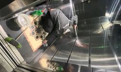 Götürdüğü pizzanın malzemesini yiyip asansöre tuvaletini yaptı; o anlar kamerada