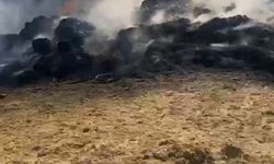 Tarlada çıkan yangında traktör ve patoz makinesi yandı