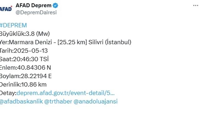 İstanbul- İstanbul'da 3.8 büyüklüğünde deprem meydana geldi