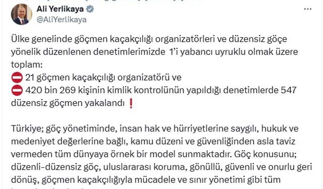Yurt genelinde 21 göçmen kaçakçılığı organizatörü ve 547 düzensiz göçmen yakalandı