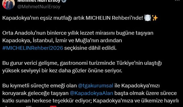 Bakan Ersoy: Kapadokya'nın eşsiz mutfağı artık MICHELIN Rehberi'nde
