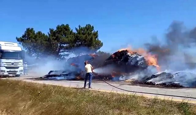 Saman yüklü römorkta çıkan yangın tarlaya sıçradı