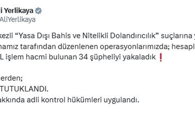 16 ilde 'Yasa dışı bahis' ve 'Nitelikli dolandırıcılık' operasyonu: 29 tutuklama