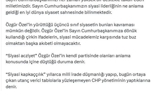 AK Parti'li Çelik: Özgür Özel'in sözleri siyaset alanının konusu olmaktan çıkmıştır