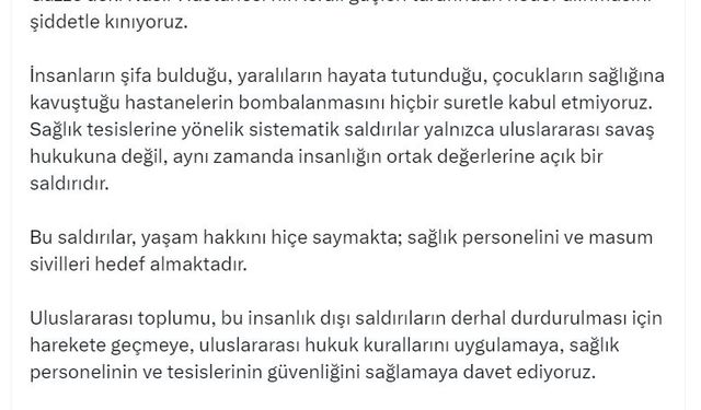 Bakan Memişoğlu: İsrail, sağlık personelini ve masum sivilleri hedef almaktadır