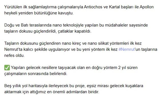 Nemrut Tümülüsü'ndeki heykeller bütünlüğüne kavuşturuldu