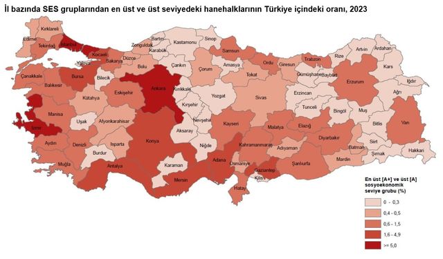 TÜİK: Türkiye'de hanelerin yüzde 1,1'i en üst sosyoekonomik seviyede