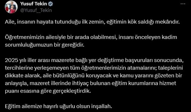 Yer değiştirme başvurusu yapan öğretmenlerin ataması yapıldı
