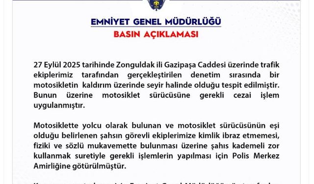 EGM'den Zonguldak'taki polise mukavemete yönelik açıklama