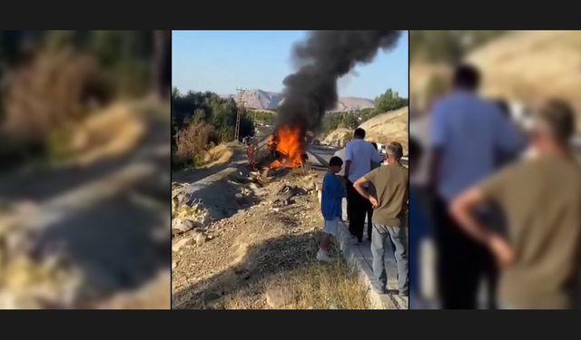 Malatya'da otobüse çarpıp şarampole devrilen TIR, alev aldı: 1 yaralı (2)