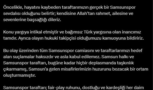 Samsunspor İcra Kurulu Üyesi Erdoğan: Samsunspor camiasını hedef alan suçlamalar kabul edilemez