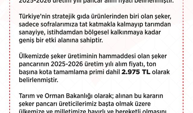 Şeker pancarı alım fiyatı ton başına 2 bin 975 TL olarak belirlendi