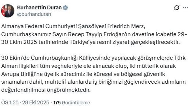 Almanya Şansölyesi Merz, Türkiye'yi ziyaret edecek