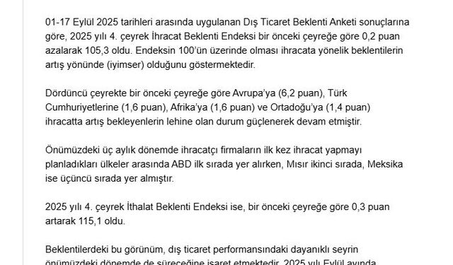 Bakan Bolat: İhracata yönelik beklentiler artış yönünde