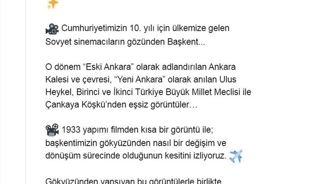 Bakan Ersoy, Ankara'nın başkent oluşunun yıl dönümünü kutladı