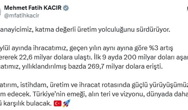 Bakan Kacır: Sanayicimiz, katma değerli üretim yolculuğunu sürdürüyor