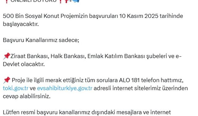 Bakanlıktan 'Yüzyılın Konut Projesi' ile ilgili dolandırıcılık uyarısı