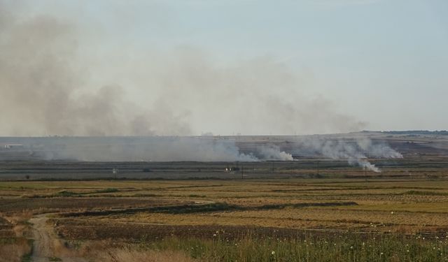 Çeltik hasadı sonrası yasak olmasına rağmen anız yakımı, ilçeyi duman altında bıraktı (2)