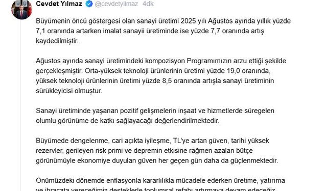 Cevdet Yılmaz: Sanayi üretimi, programımızın arzu ettiği şekilde gerçekleşti