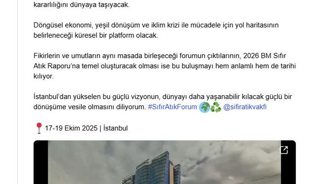Emine Erdoğan'dan 'Sıfır Atık Forumu' paylaşımı