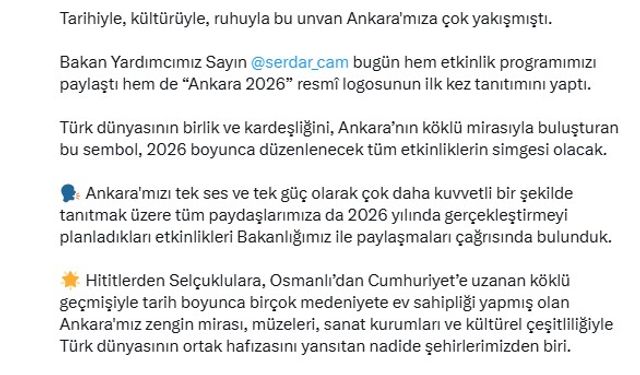'Türk Dünyası Turizm Başkenti' Ankara'nın etkinlik takvimi belli oldu