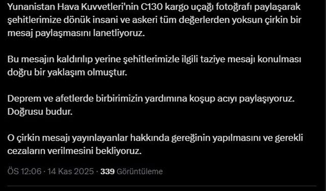 AK Parti'li Çelik: Yunanistan Hava Kuvvetleri'nin paylaşımını lanetliyoruz